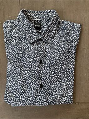 Men’s Boss Navy and White Micro Floral Button-Down Shirt